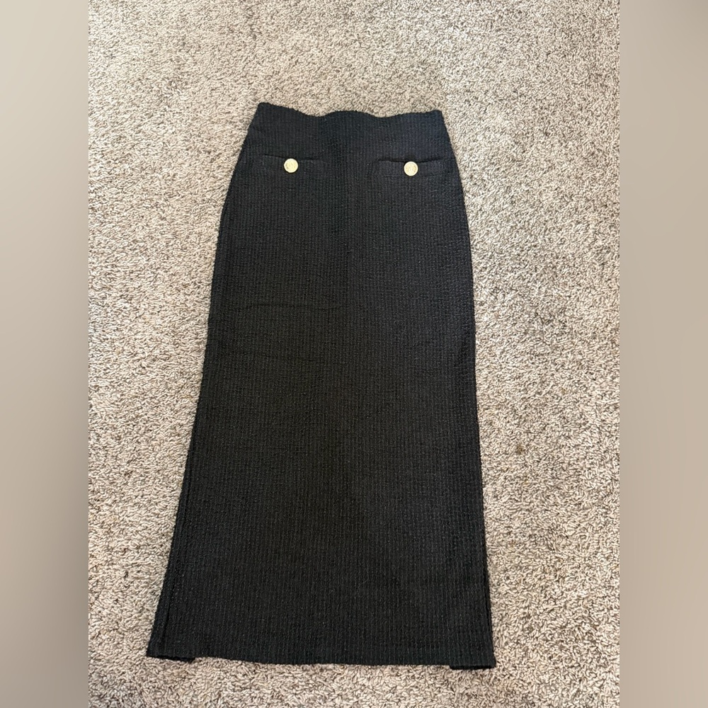 H&M Black Pencil Skirt with Gold Buttons